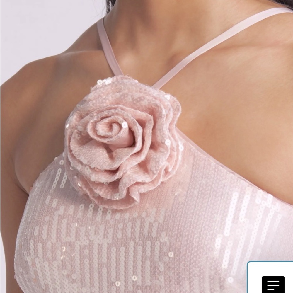 Romantic Rosette halter dress designed in blushing allover sequins